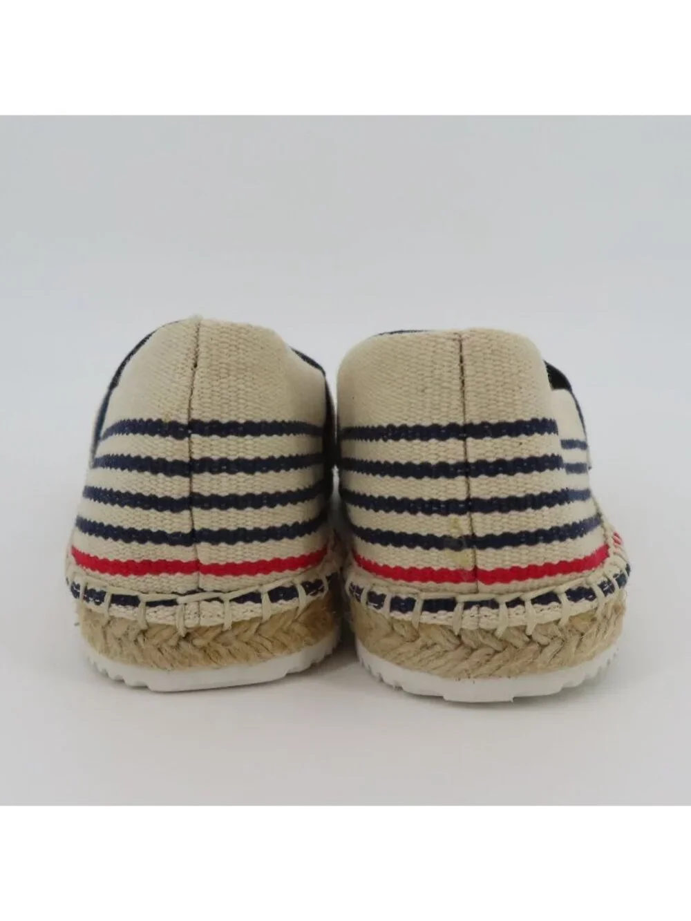 Lands End Women 7.5B Espadrille Flats Slip On Shoes Beige Red Blue Stripe Canvas